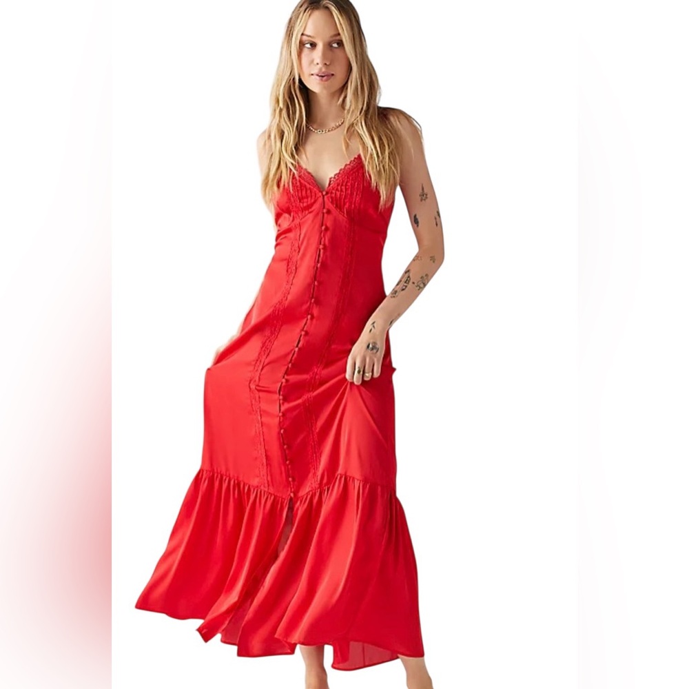 Urban Outfitters satin and lace Red Maxi Dress